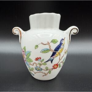 Aynsley Pembroke Double Handle Mini Vase 3.5” Bone China Florals & Bird England